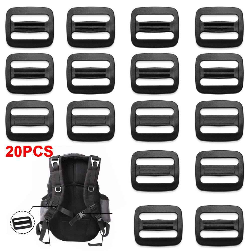 ADG 20pcs Black Wider Style Webbing Curve Plastic Slider Bags Accessories Outdoor Adjustable Buckle Adjust Buckles Backpack Straps