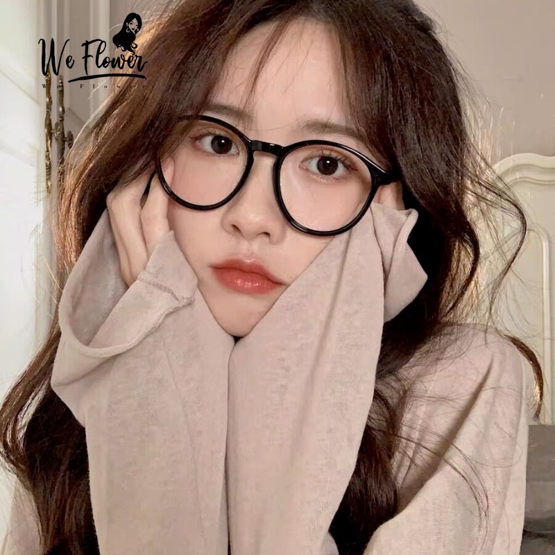 We Flower Retro Black Round Frame Glasses Clear Lens Eyewear for Women Girls