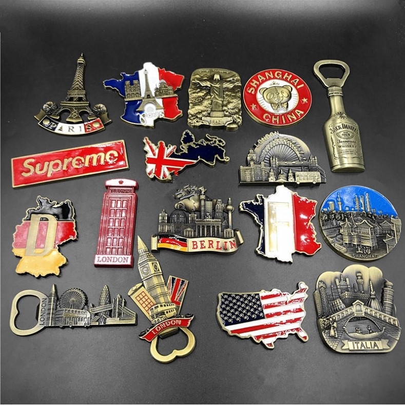 ☃☊▨ France Germany United States Brazil Italy Metal Magnetic Fridge Magnet  Opener Creative Three-dimensional Gift