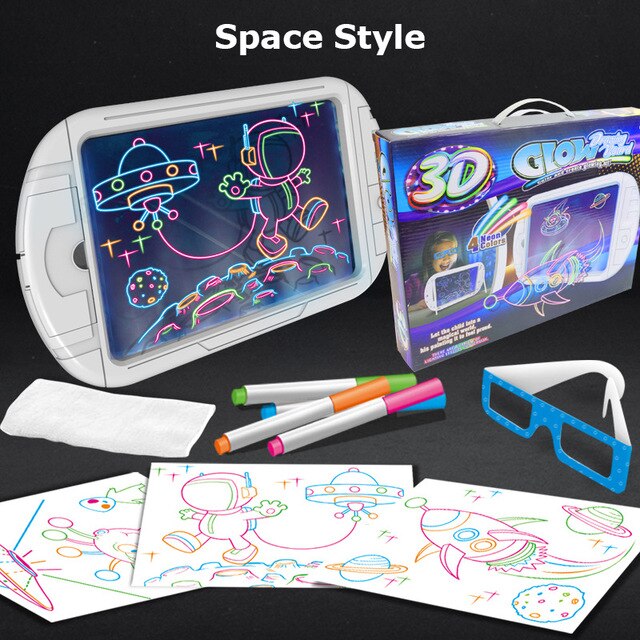 3D แว่นตาเรืองแสงกระดานวาดภาพ Magic Luminous Handwriting Graffiti แสง Pad ปริศนาสำหรับเด็กของขวัญของเล่นเพื่อการศึกษาเด็ก