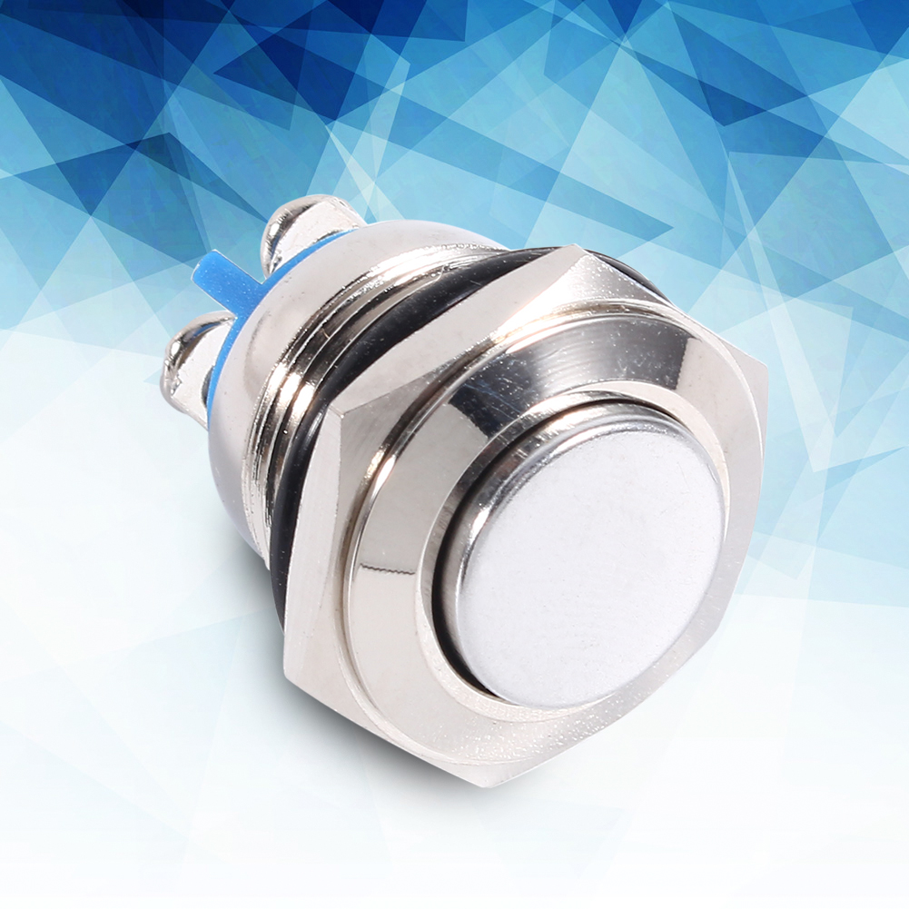 12 Volt công tắc bấm dạng đẩy, 16mm xe không thấm nước tạm thời nút bấm kim loại trên Off công tắc còi bạc tự nút công tắc khởi động nóng