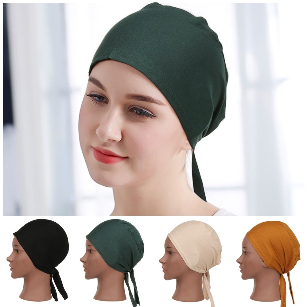 MILDNESS ดิจิตอลสินค้าทึบสีทึบมุสลิมหมวก Headscarf หมวกผ้าฝ้ายสตรีผูก Turban ผู้หญิง Underscarf ฮิญาบยืดหยุ่น