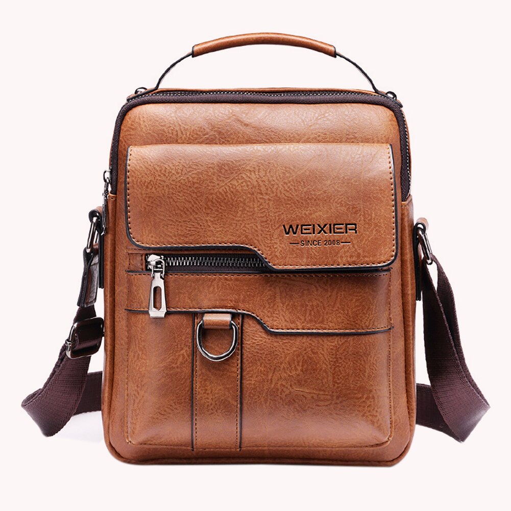 ZZOOI Vintage PU Messenger Bags Leather Crossbody Bags Mens Multi-pocket Mobile Phone Pouch Solid Waterproof for Travel Business