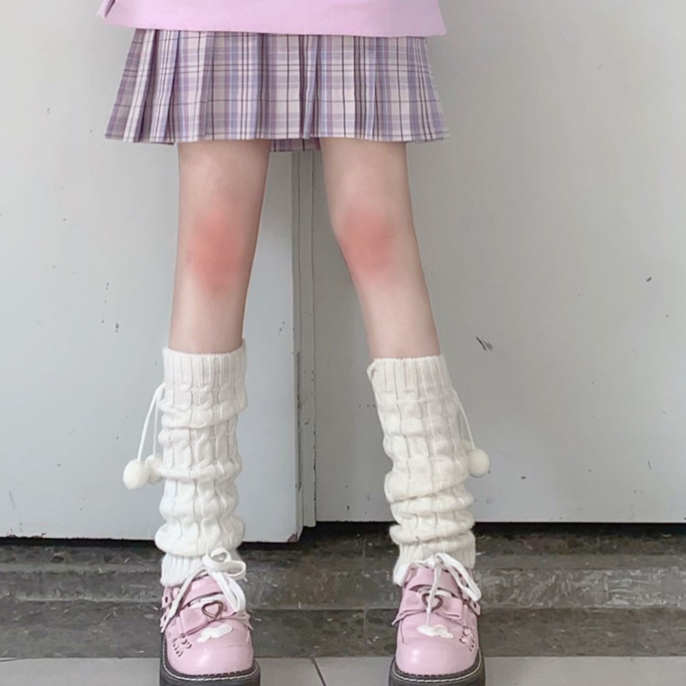 ญี่ปุ่นสาวฤดูใบไม้ร่วงถักลูกบอลขนสัตว์Lolitaเข่าCoverขาถุงเท้าอบอุ่นขาที่ครอบเท้า