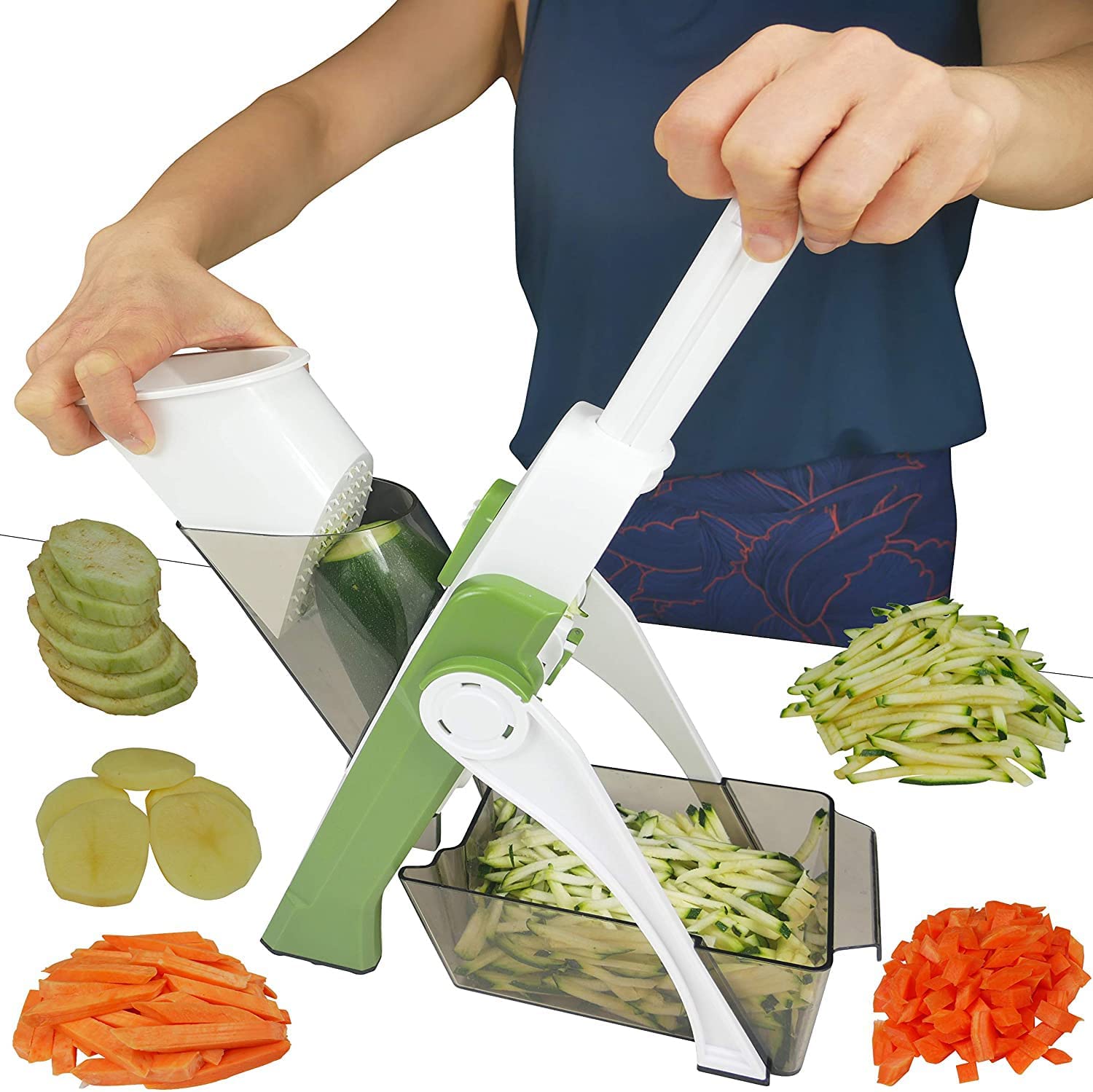 Once for All Mandoline Vegetable Slicer Adjustable Thickness Potato Onion Chopper Safe Upright Dicer (Green)