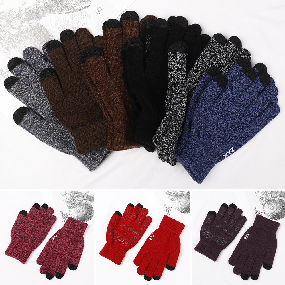 SHILU 1pair Warm Outdoor Sport Autumn Winter Men Women Full Finger Mittens Knitted Wool Mitts Touch Screen Gloves Sport Cycling Gloves