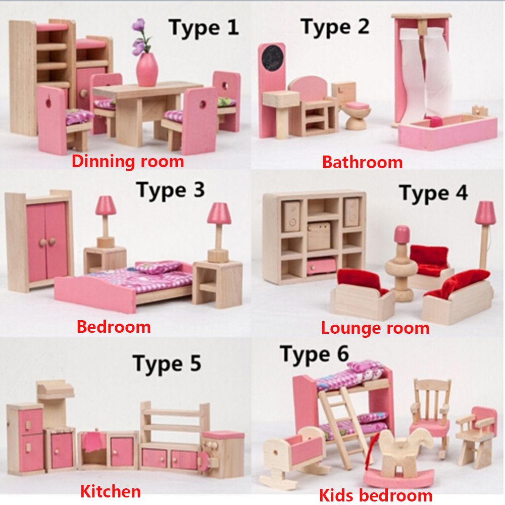 SAMUELU ห้องครัวห้องนอนเด็กคุณภาพสูงที่น่าสนใจห้องน้ำห้องนอนจำลอง3D อาคารของเล่นเพื่อการศึกษาเฟอร์นิเจอร์บ้านตุ๊กตาของเล่นไม้เฟอร์นิเจอร์บ้านตุ๊กตา Miniature 6ประเภทของเล่นเรียนรู้สำหรับเด็ก
