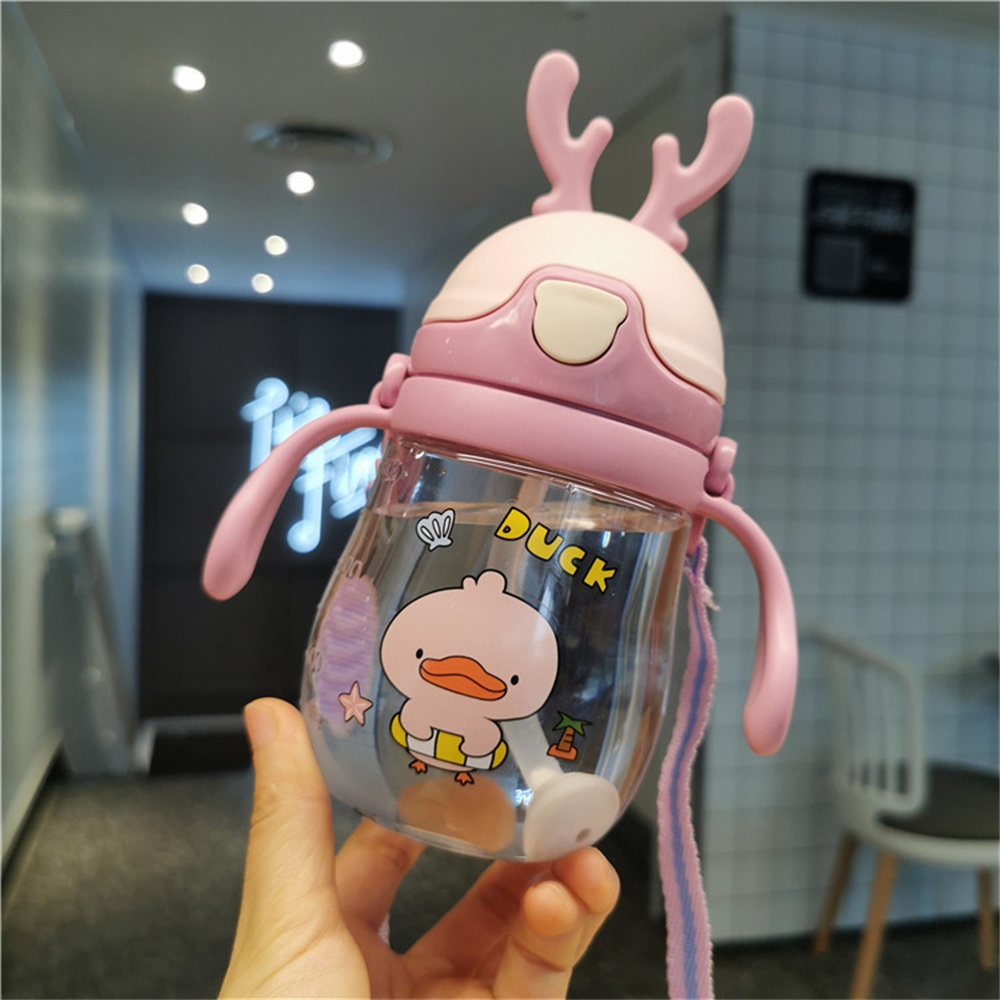 1pc Strap Water Bottle Children Cute Cartoon Crown Straw Cup - Temu