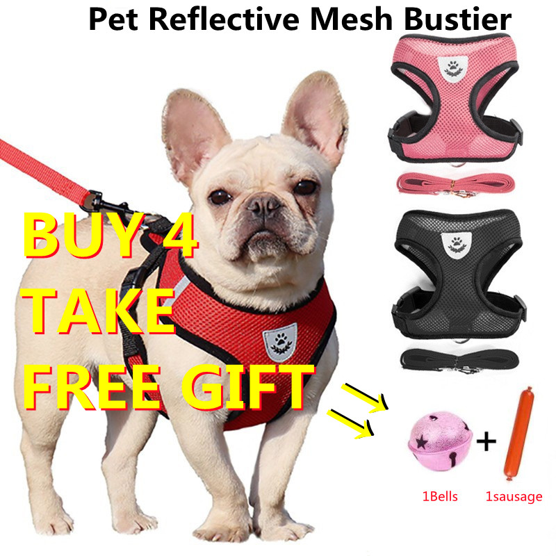 Pet Adjustable Mesh Vest Leash Lead Set Soft Breathable Polyester Mesh  Harness For Pet Cats Dogs