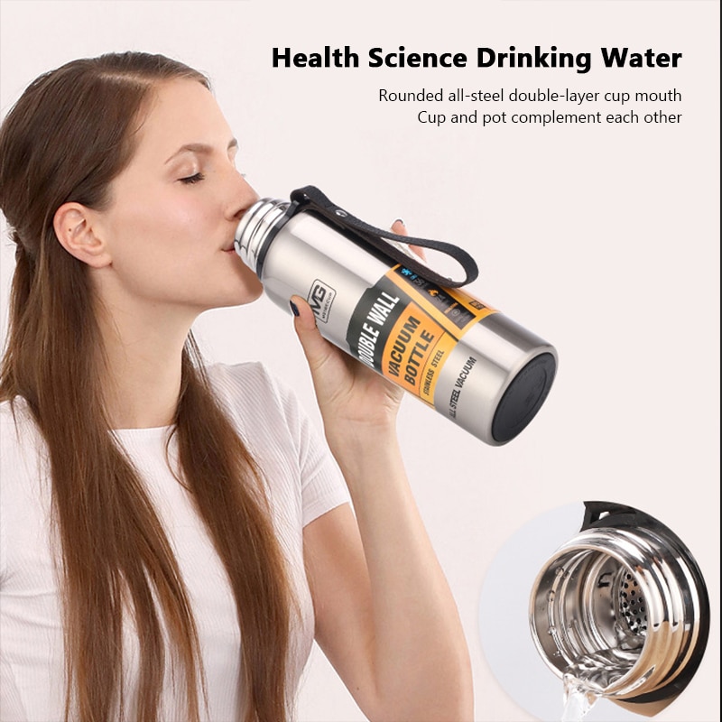 500/1000Ml Large-Capacity Stainless Steel Thermos Bottle With Rope Anti-Sk Vacuum Insulation Leak-Proof Travel Outdoor Thermos