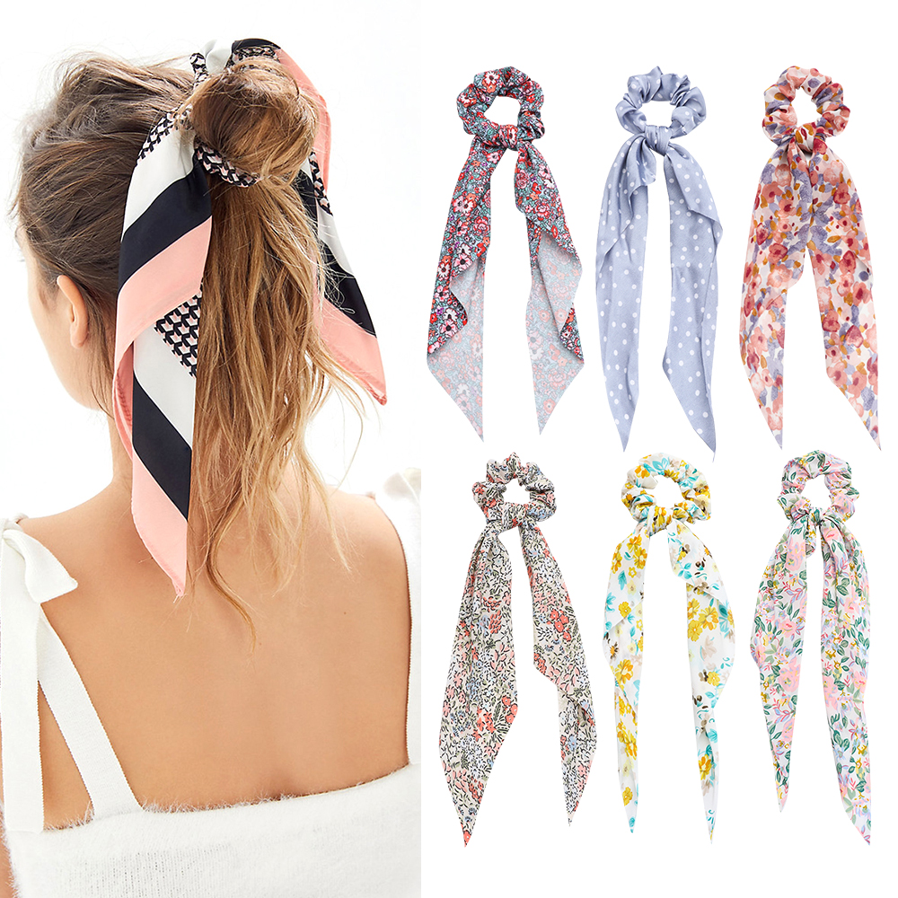 PAN6303936269 Fashion Bow Ribbon Scrunchie Hair Accessories Boho Floral Print Scrunchies Elastic Hair Bands Ponytail scarf Long Ribbon Hair Tie