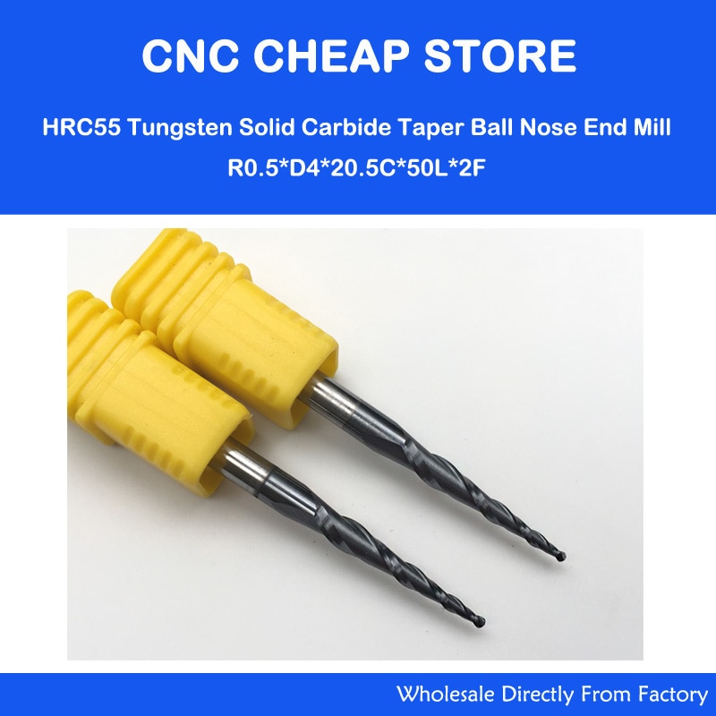 2PCS Free shipping,4mm*R0.5*20.5*50L 2F,C NANO solid carbide end mill,woodworking conical router bit, 2 flutes taper nose