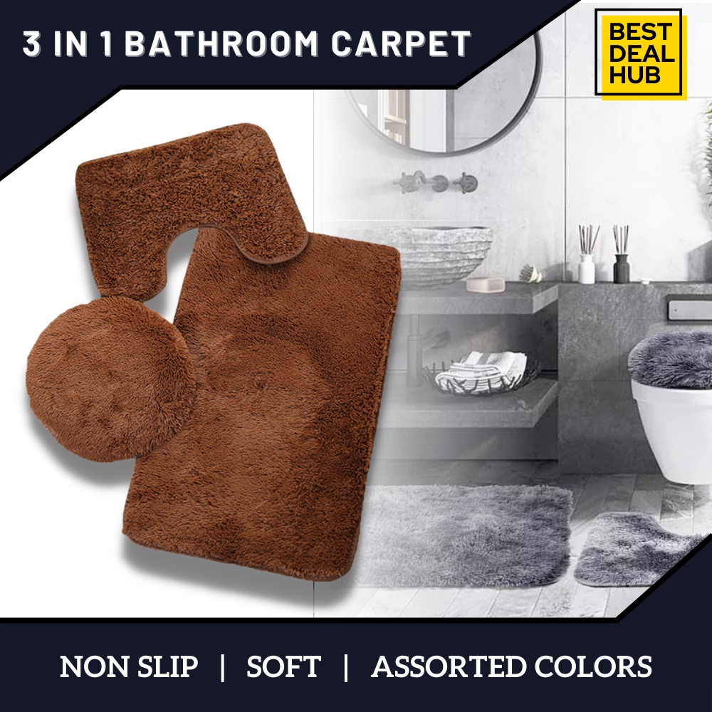 ✹Bathroom Rug 3 in 1 Set Toilet Seat Cover Water Absorption Anti- Slip Rug  Soft Fluffy Toilet Set◈ | Lazada PH