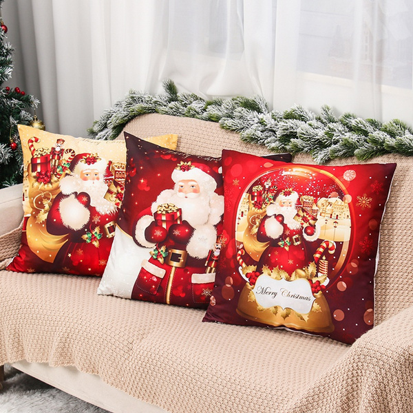 Topstar Home Christmas Throw Pillow Case 18X18inches Santa Pillow Case  Snowman Cushion Cover Christmas Decor For Home