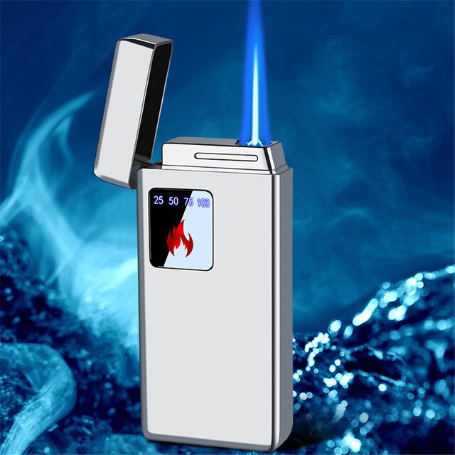 ZZOOI Jet Flame Lighter Touch Screen  USB Electronic Lighter Windproof Refillable Butane Gas Lighter