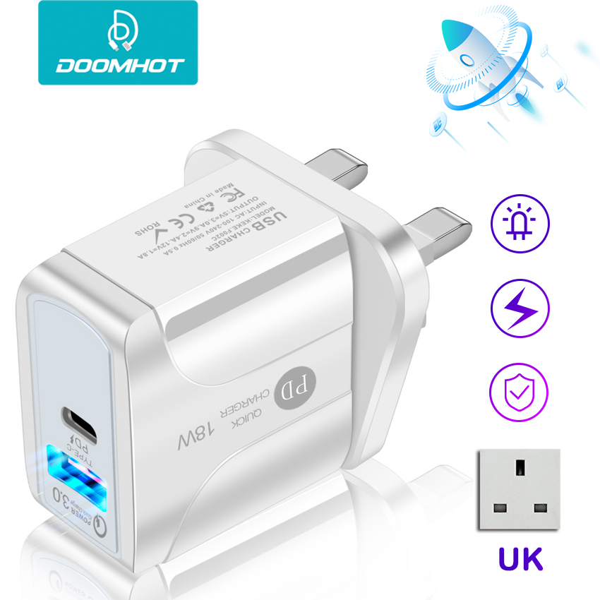 DoomHot Quick อุปกรณ์ชาร์จโทรศัพท์ในรถยนต์ S แท่นชาร์จผนัง Fast USB/ Type-C โทรศัพท์มือถืออะแดปเตอร์ชาร์จไฟ Power Delivery QC3.0 Quick อุปกรณ์ชาร์จโทรศัพท์ในรถยนต์18W สำหรับแผ่นรองโทรศัพท์ Lap ชาร์จ