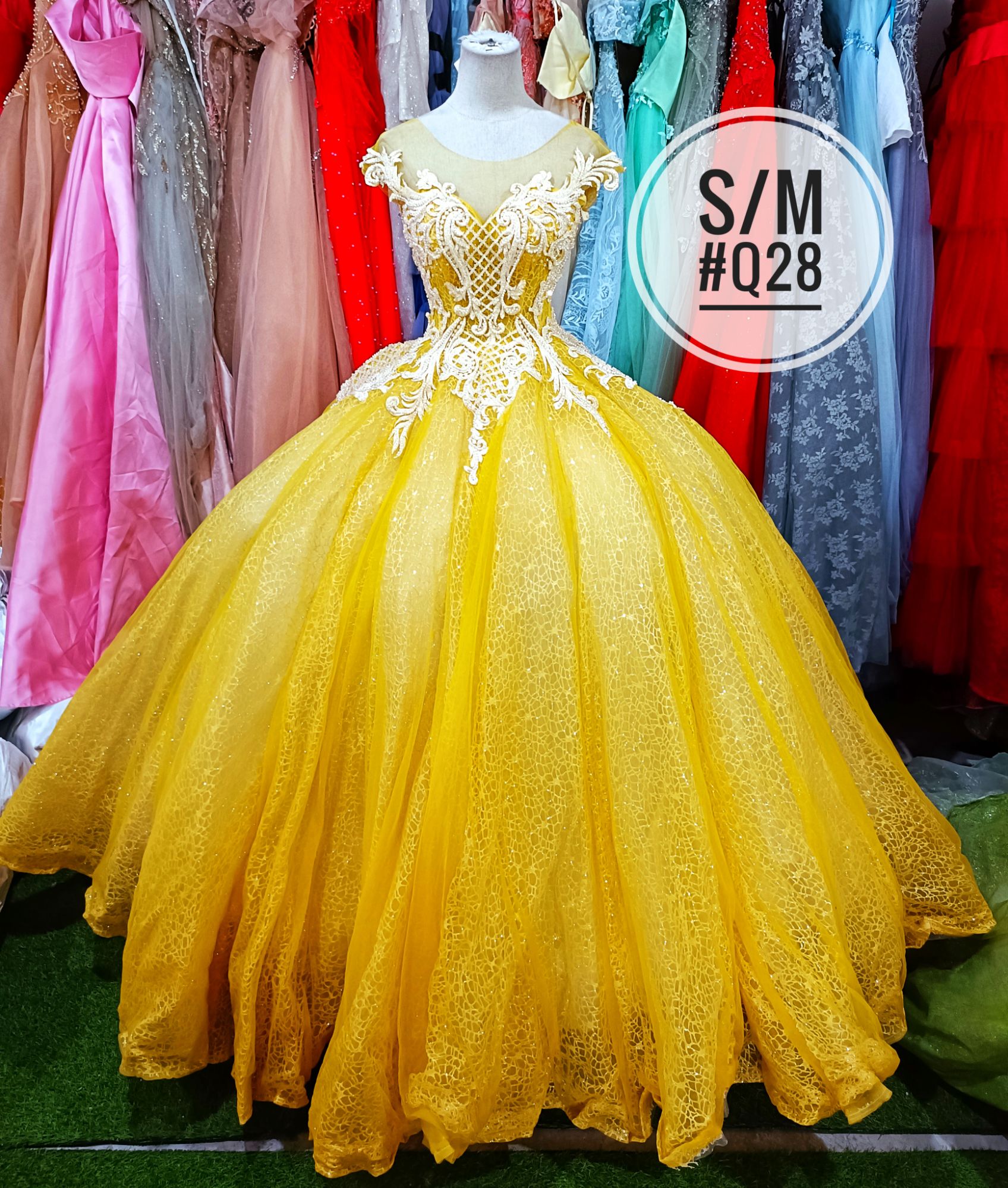 Yellow Off-the-shoulder Thigh-high Slit Ball Gown | LizProm