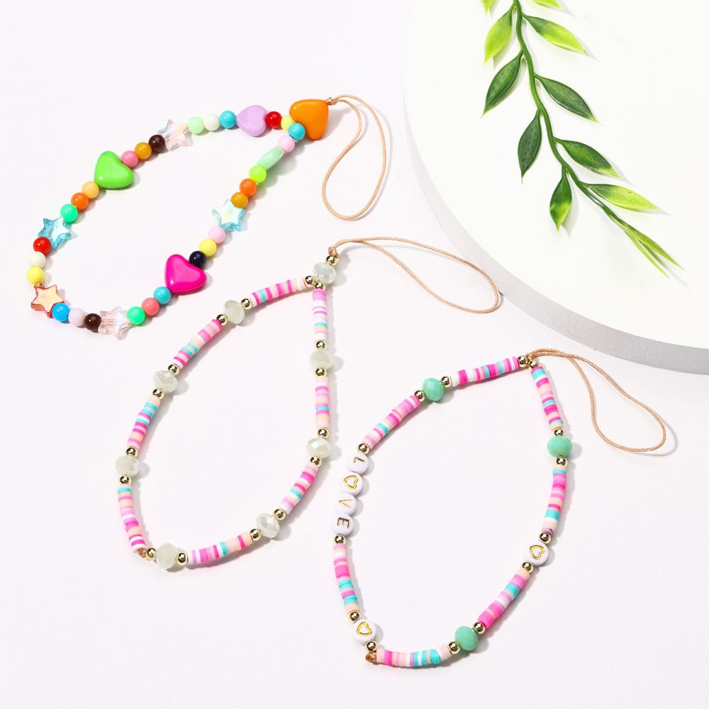 C169CKNRL Women Acrylic Bead Simple Anti-Lost Soft Pottery Rope Phone Chain Mobile Phone Strap Lanyard Cell Phone Case Hanging Cord