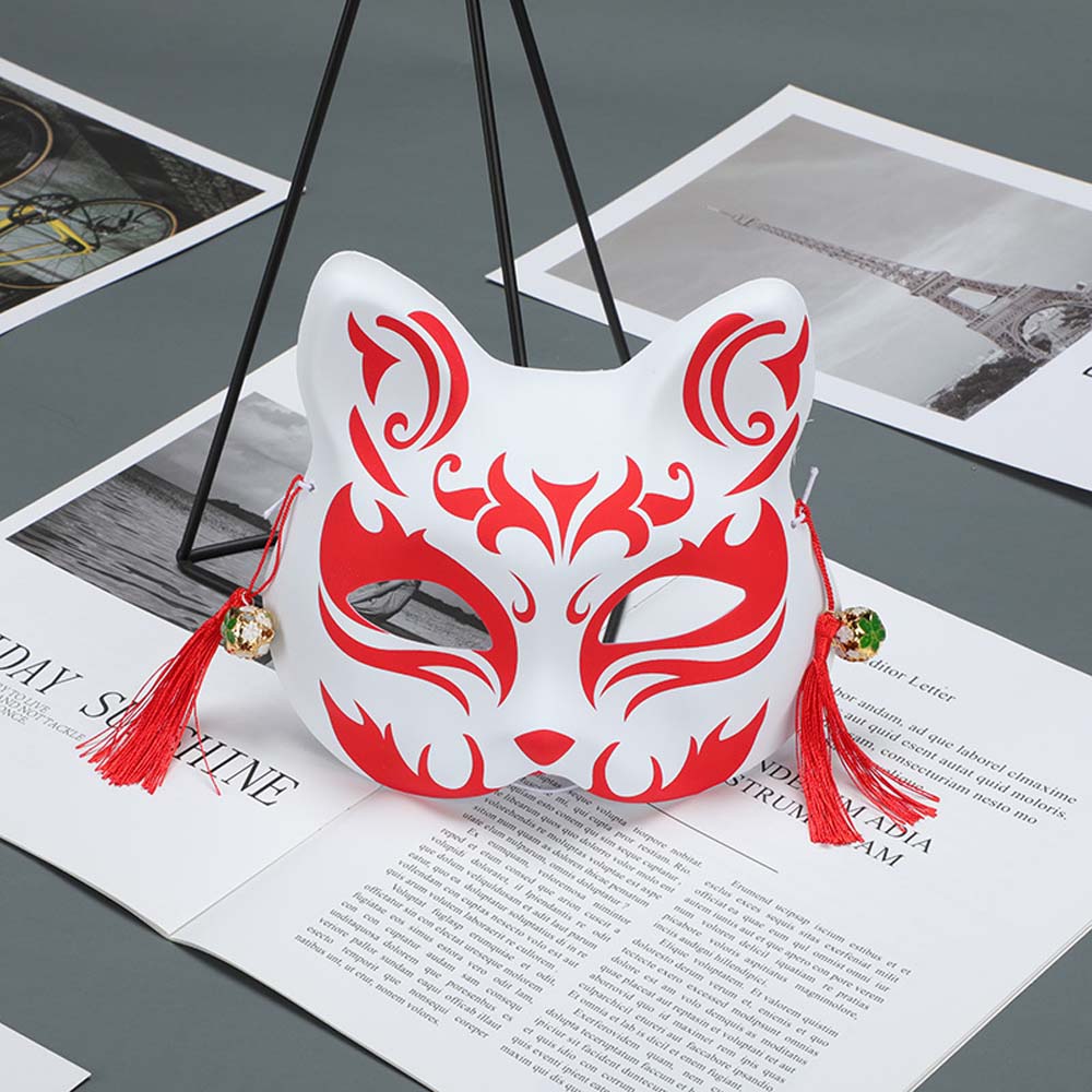 YJF0079พร้อม TasselsandBell Masquerade Half Face ญี่ปุ่นอะนิเมะ Headwear หน้ากากแมวคอสเพลย์หน้ากากคอสเพลย์ Demon Slayer Party หน้ากากอุปกรณ์ปาร์ตี้ Props