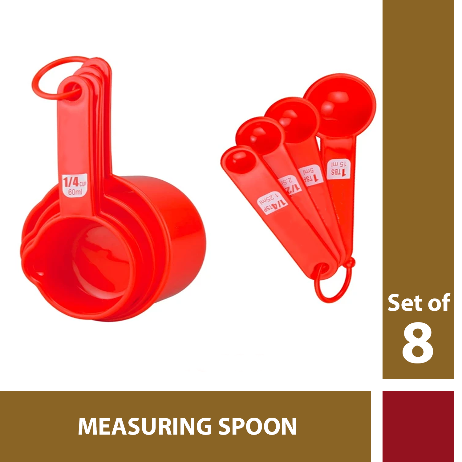 Betty Crocker Measuring Cups & Spoons Red Plastic 8 PC Set 