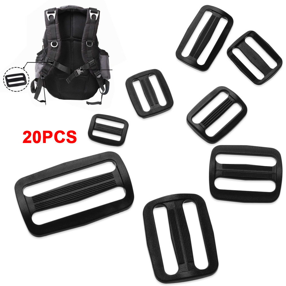 ADG 20pcs Black Wider Style Webbing Curve Plastic Slider Bags Accessories Outdoor Adjustable Buckle Adjust Buckles Backpack Straps