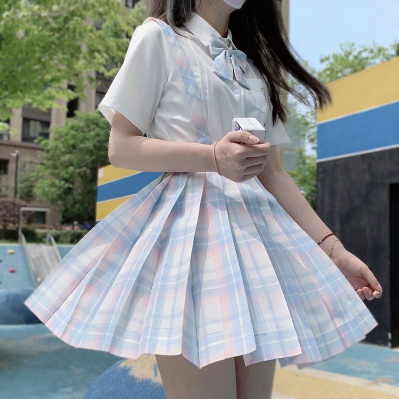 jk uniform plaid skirt pleated skirt women's Japanese preppy uniform skirt jk plaid skirt suit summer skirt