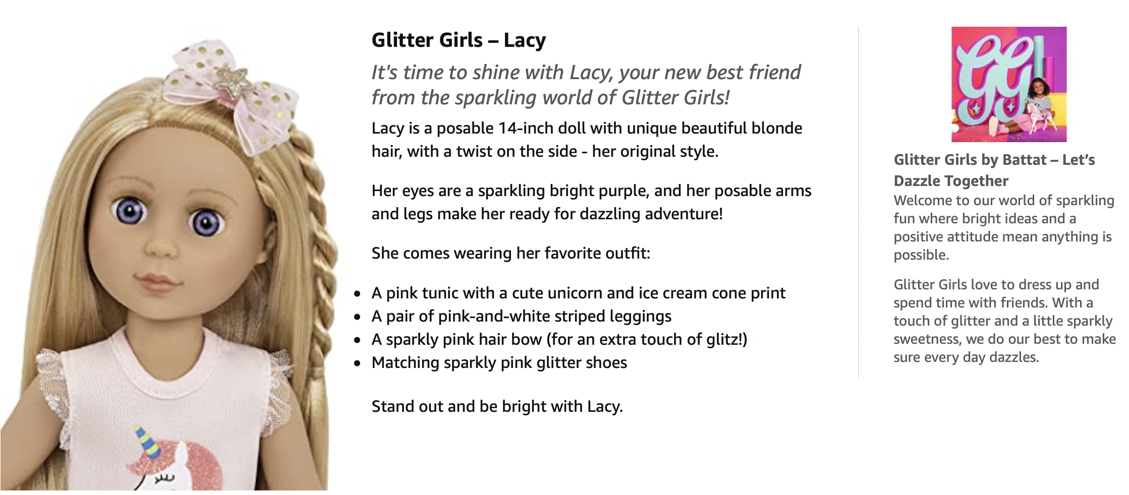 Glitter Girls 14 Inch Lacy Poseable Fashion Doll by Battat