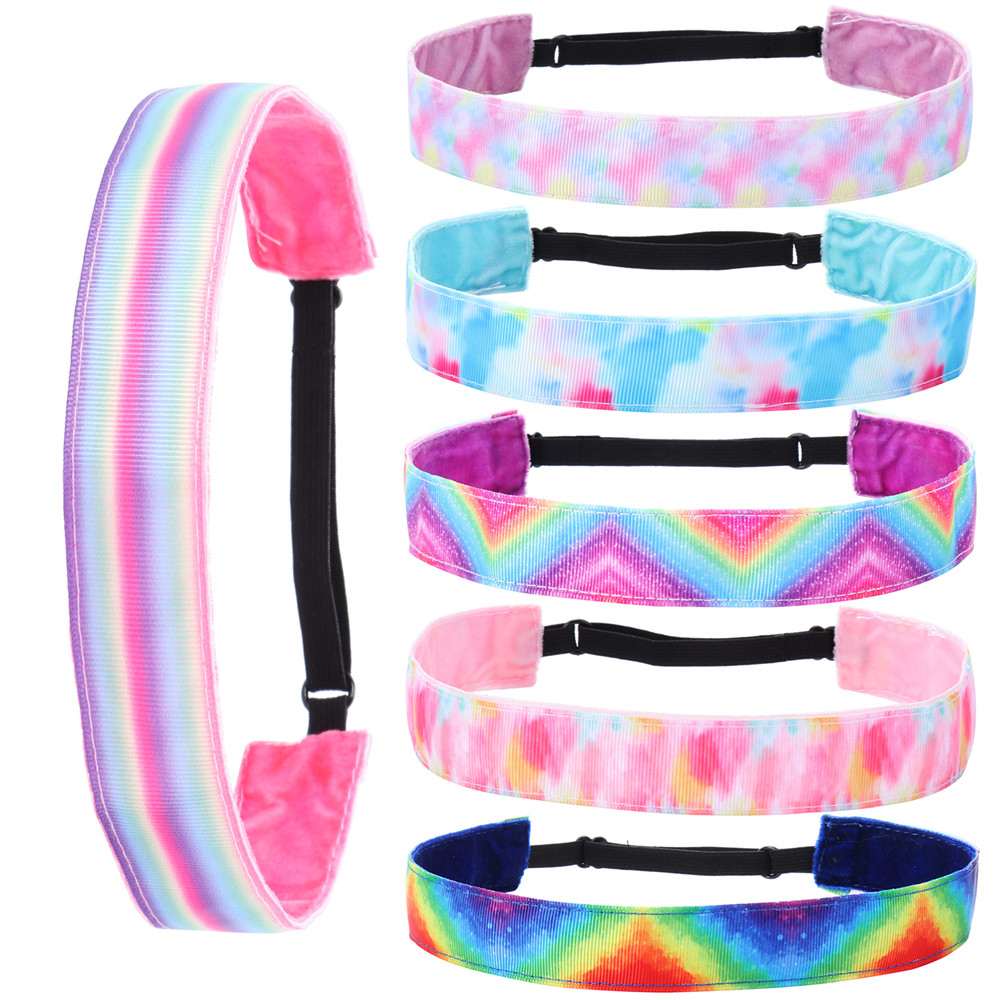 F8C503Y Women Adjustable No-Slip Comfortable Rainbow Hair Bands for Kids Leopard Hairband Hair Accessories Tie-Dye Headbands