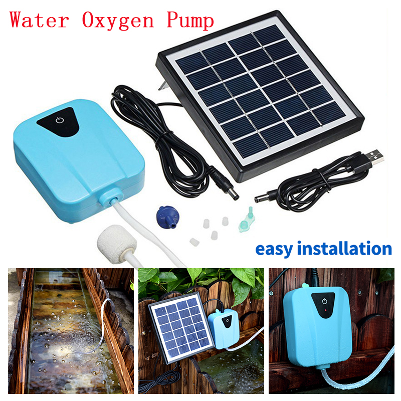 2L/min Solar Powered/DC Charging Oxygenator Water Oxygen Pump Pond Aerator  Fish Tank Air Pump