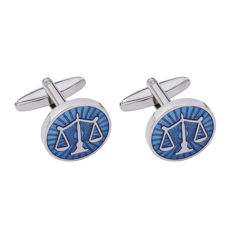 Round Scale Blue Drip Oil Men's French Shirt Button Suitable for Lawyer Judge Theme Court Logo Cufflinks