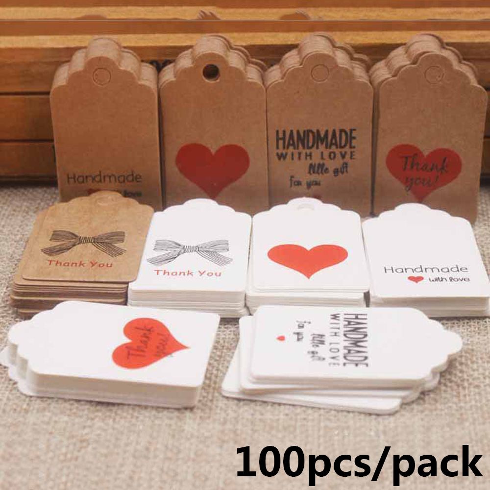 100 cái thiệp giấy kraft gói quà tiệc cưới thẻ làm thủ công với nhãn treo tình yêu cảm ơn bạn
