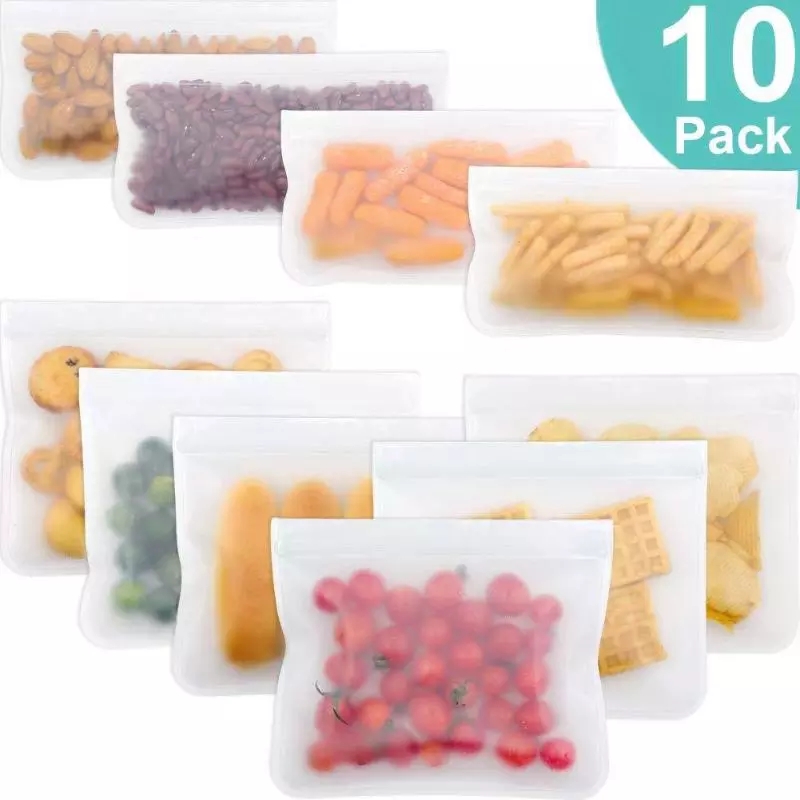 Gambar 5 10pcs large size 28*26cm Silicone Food Storage Bag Reusable Freezer Bag Leakproof Zip Lock Bags Kitchen Organizer Fresh keeping Bag
