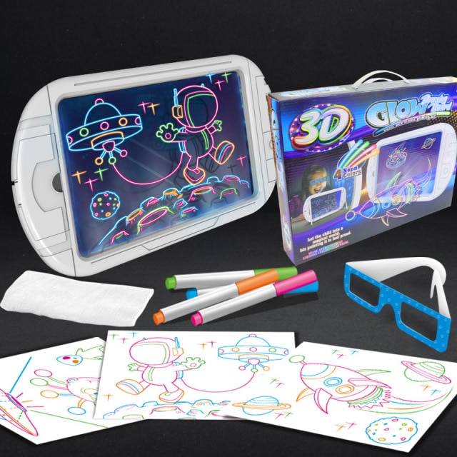 Magic 3D กระดานวาดภาพไฟ LED Effects ปริศนาแท็บเล็ตวาดรูปภาพวาดเด็กเด็กของเล่นการศึกษา Grow Playmates ของขวัญสร้างสรรค์