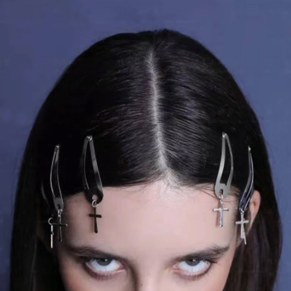 DAOQIWANGLUO 1 Pair Metal Punk Gift Hair Jewelry Barrette Grils Hair Accessories Cross Hair Pins Heart Hair Clip