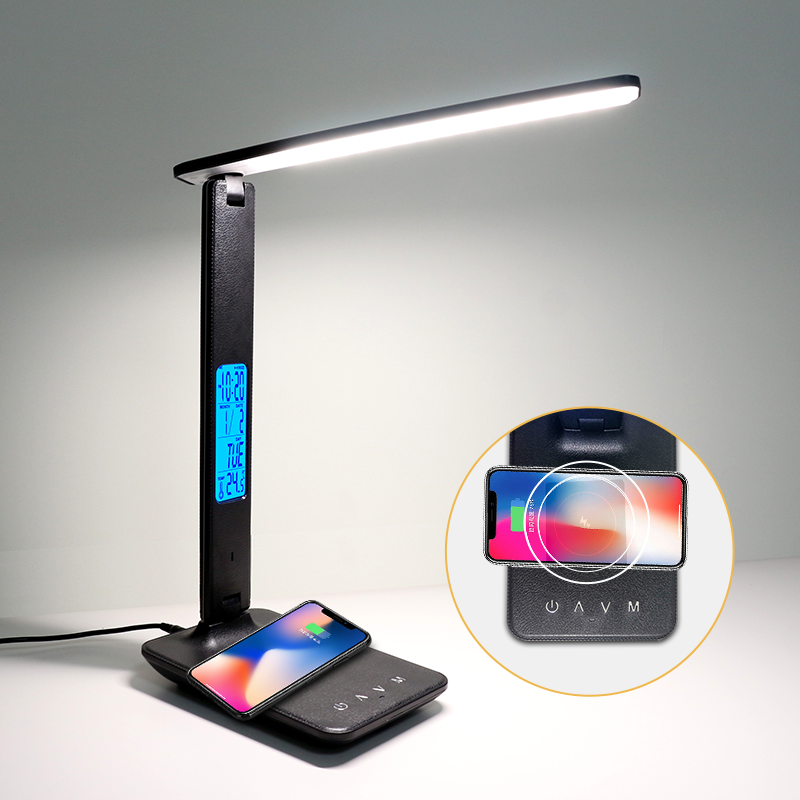 desk lamp with wireless charger and clock