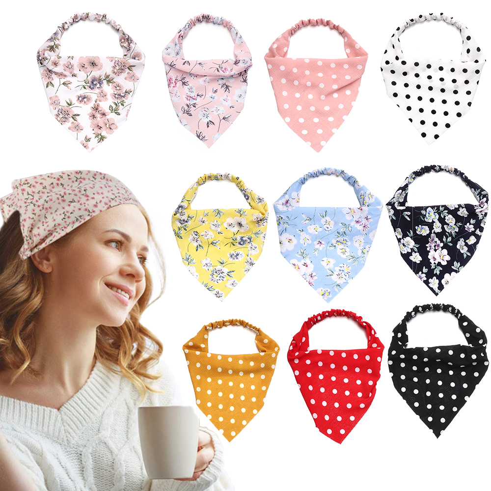 F8C503Y Elastic Scrunchie Turban Headbands Headwrap Hairbands Floral Print Bandanas Hair Scarf