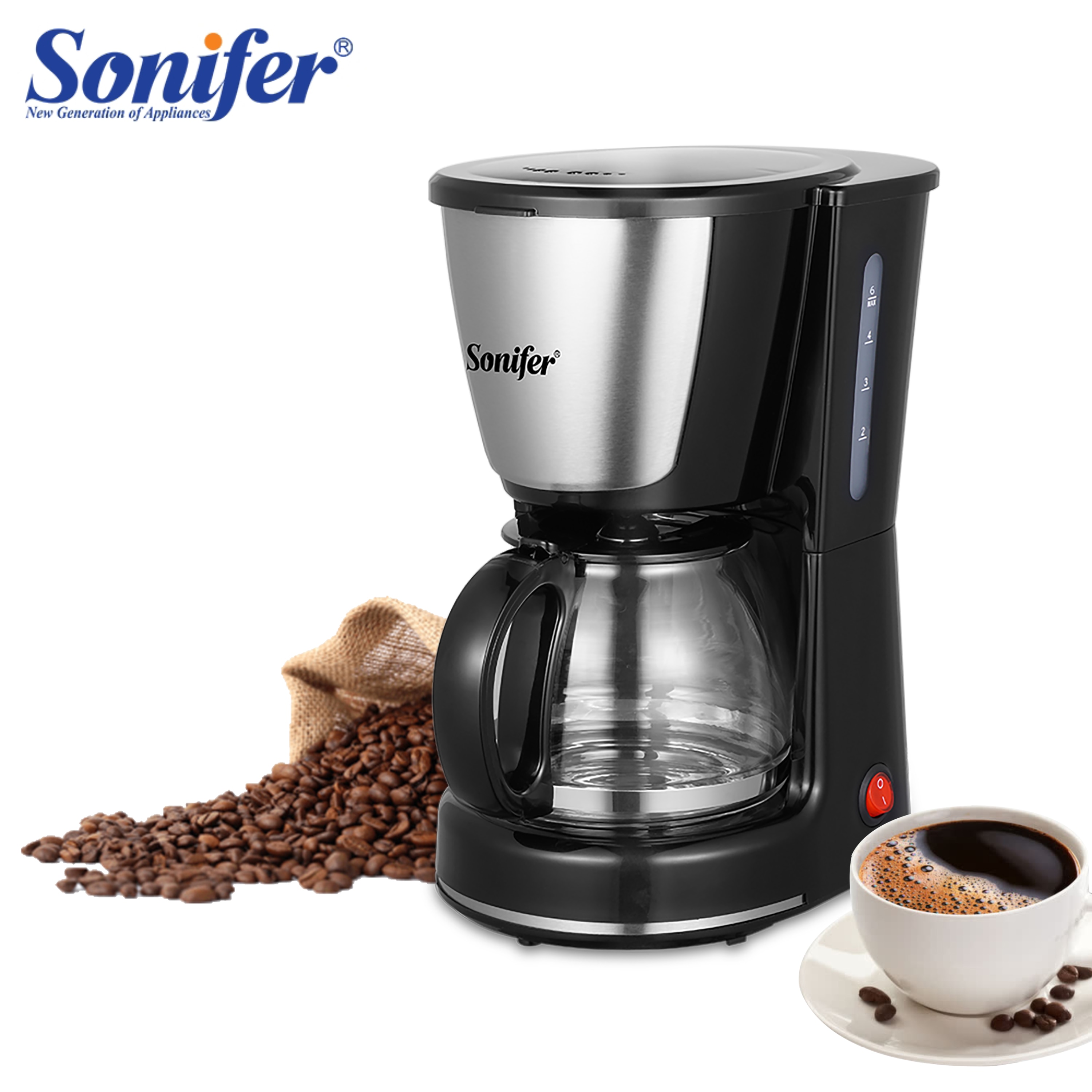 American Drip Coffee Machine Kitchen Appliances Dripping Coffee Maker  Automatic Brew Tea Powder Milk Ceramic Double Cup Sonifer