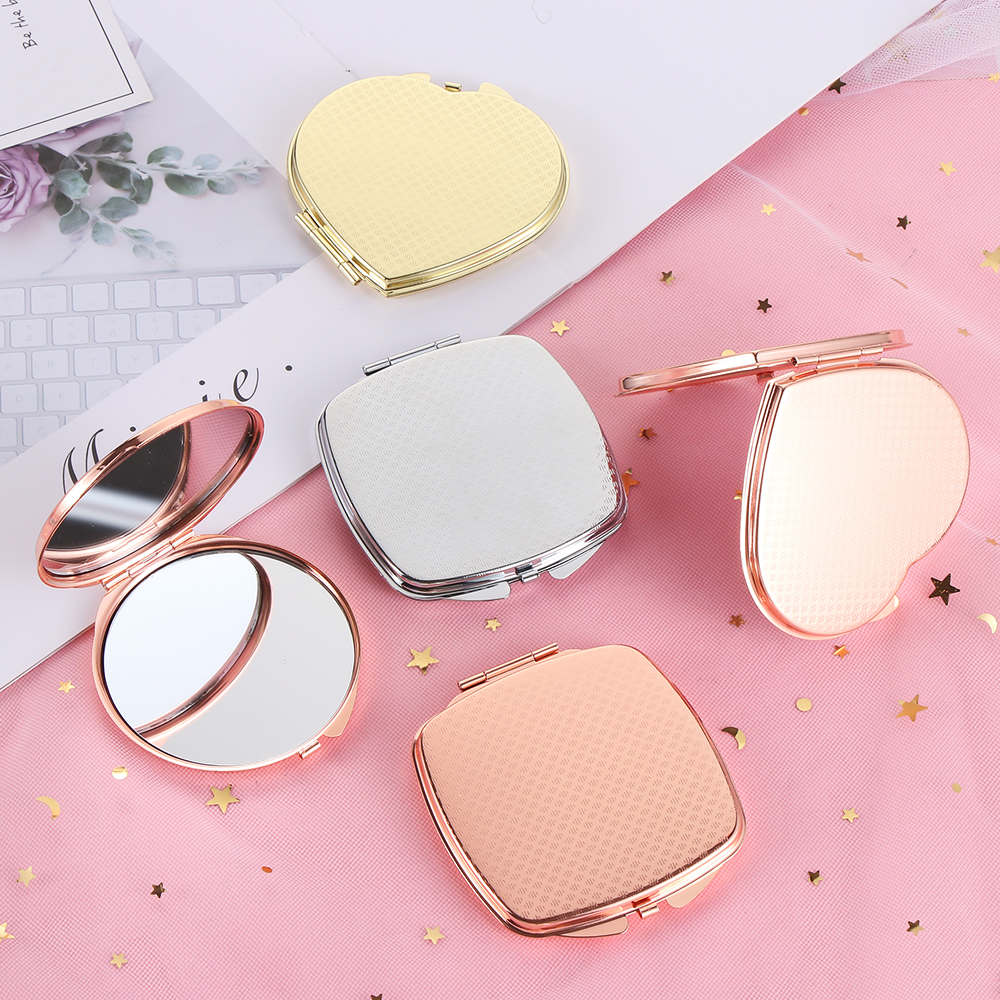 SEHLW953 Fashion Makeup Tools Pocket Easy To Open Double-sided Round Heart Shaped Makeup Mirror Metal Rose Gold Compact Folding