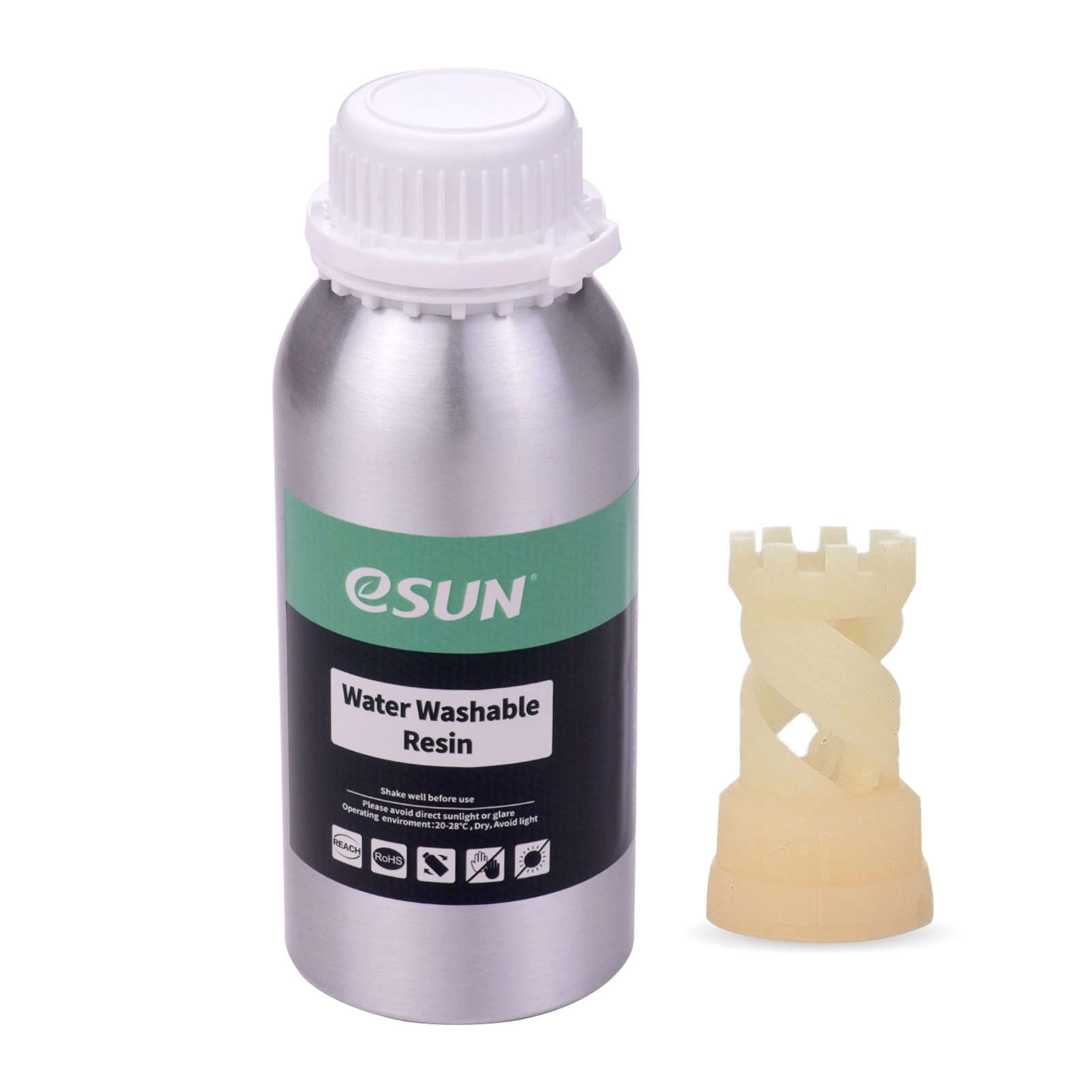 eSUN Water Washable Resin for LCD 3D Printer Aluminum Bottle Liquid Printing Material 76D Hardness Consumables Compatible with Anycubic Nova Sparkmaker Uniz Creality 3D Printers Accessories 500g/Bottle Skin-Colored