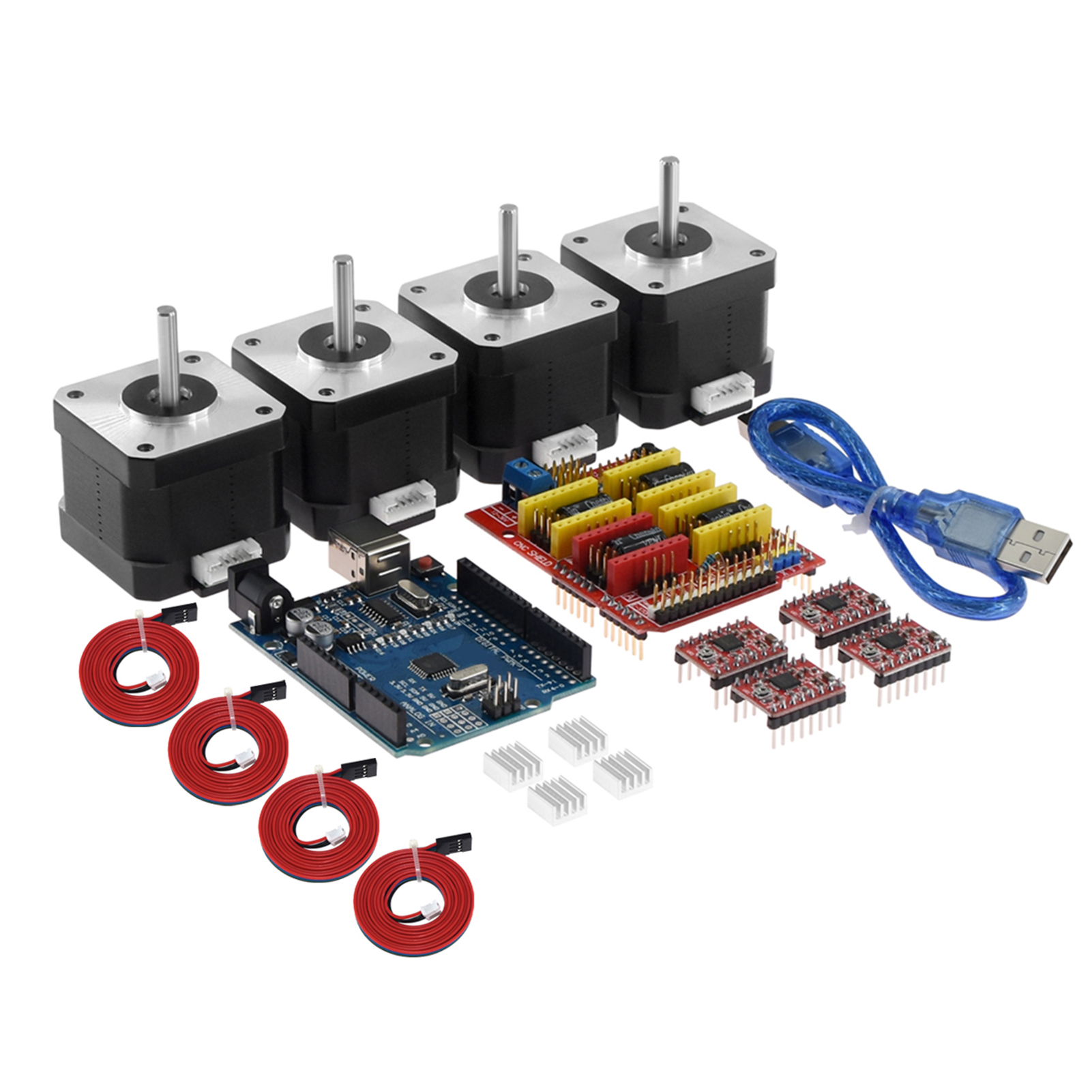 Aibecy cnc shield v3.0 expansion board r3 board 44401 stepper motor kit with heatsink usb cable for 3d printer fannlady
