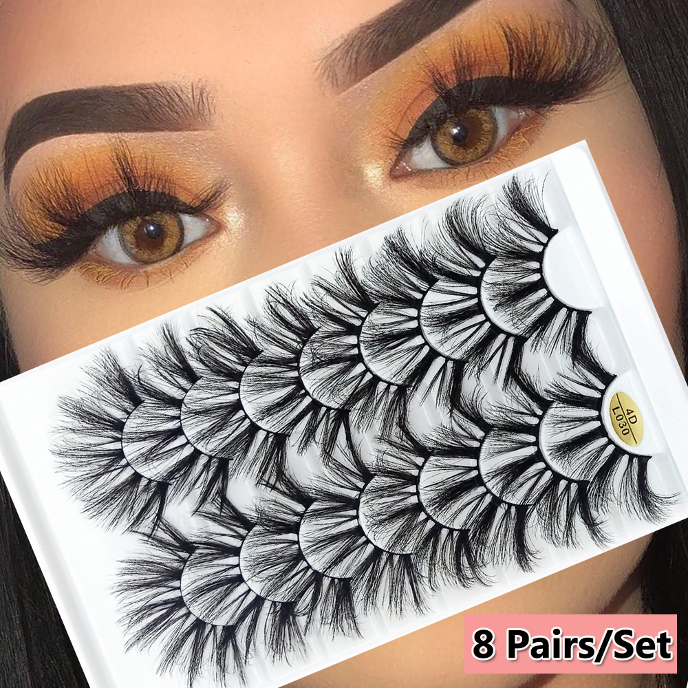 ALEXIS BAGS SKONHED 8 Pairs Woman Wispies Fluffy Full Volume Thick Eye Makeup Tools Multilayered Effect 4D Mink False Eyelashes 25MM Lashes Eye Lash Extension