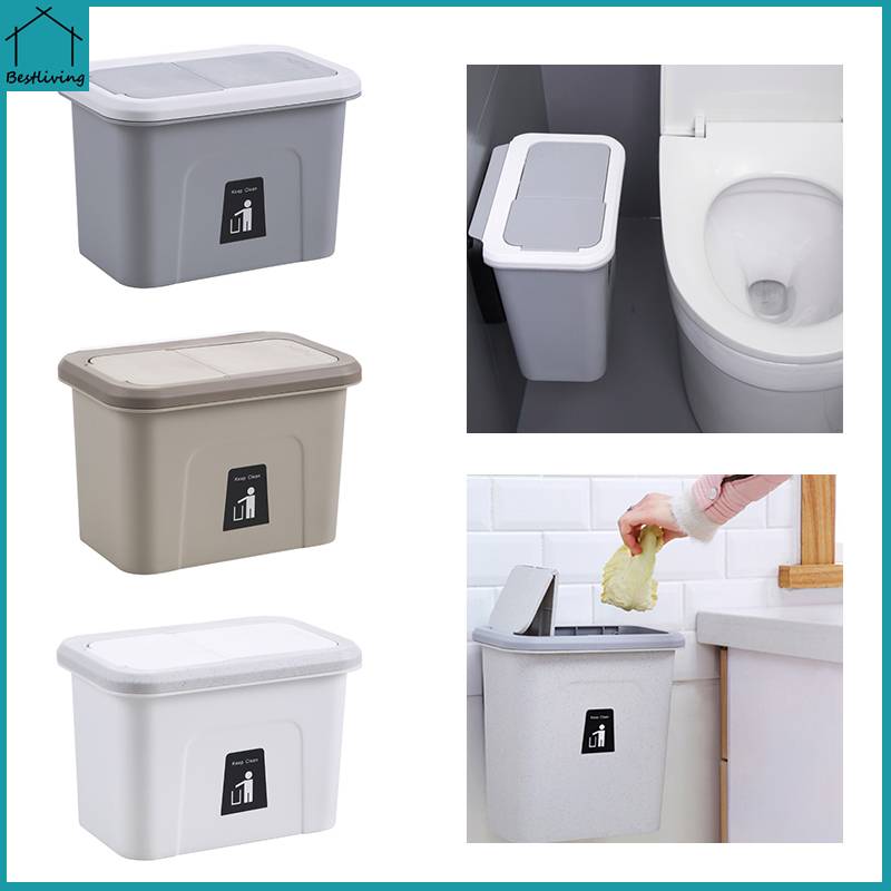 Bestliving thùng rác treo bồn rửa có nắp đậy thùng rác nhà bếp thùng rác kết hợp 3 màu thùng rác treo tường đơn giản thùng rác nhà bếp treo cửa tủ bếp