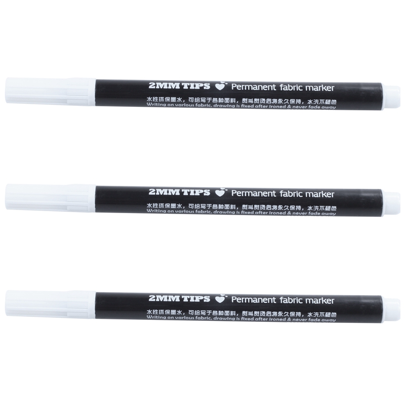 3 x Fabric Marker Pens Permanent Colors for DIY Textile Clothes T-Shirt Shoes White