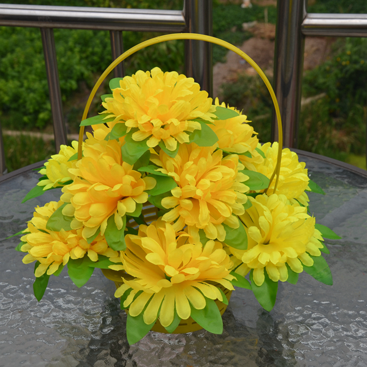 New ArtificialFake Flower Silk Flower Yellow Fake Chrysanthemum Sacrifice  Grave Sweeping Tomb Qingming Portable Flower Basket Bouquet Set Lazada PH