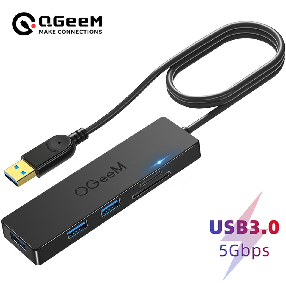Qgeem USB Hub 3.0 Adapter Card Reader USB Splitter For Laptops Macbook Pro