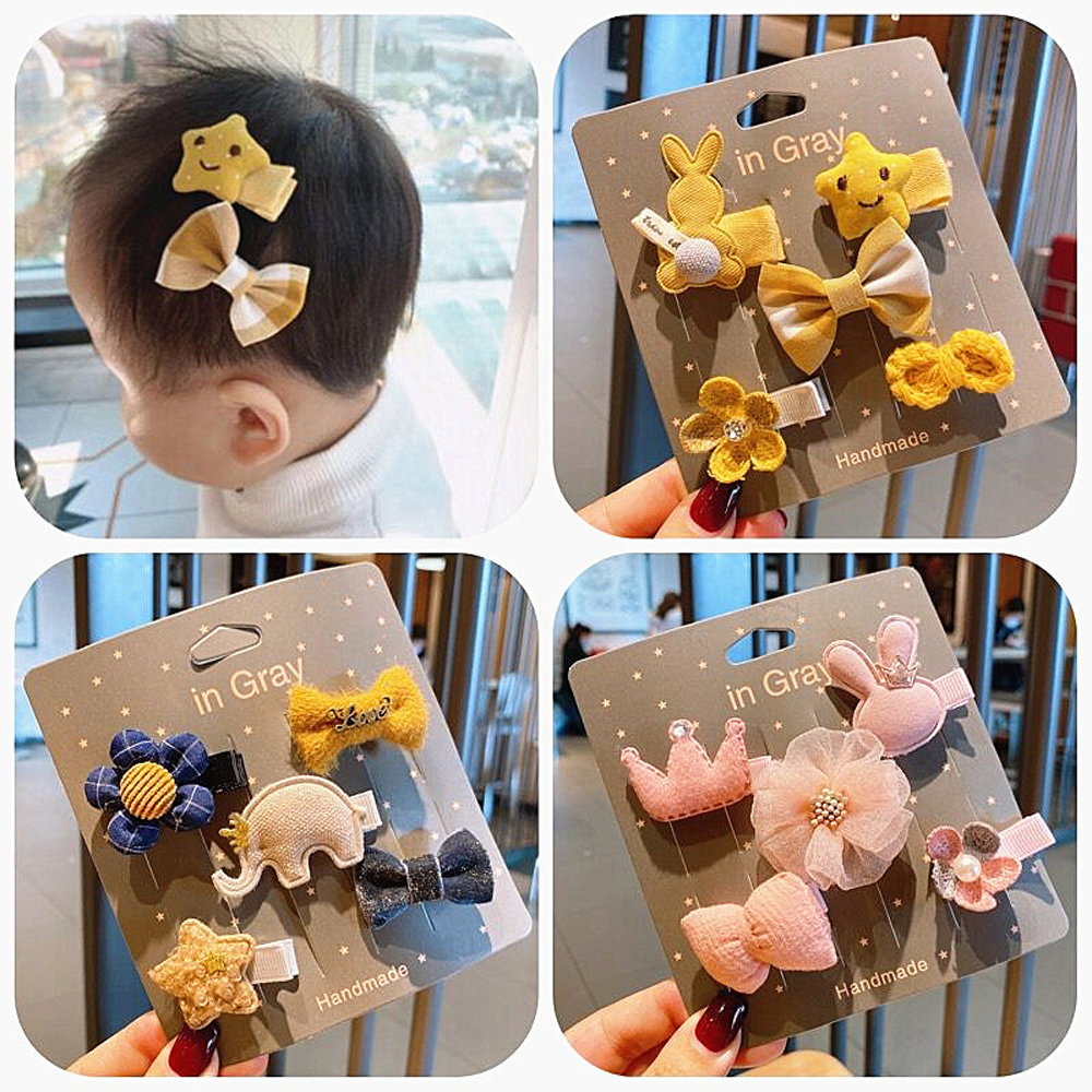 F8C503Y 5pcs Hair Accessories Cute Cartoon Sweet Barrettes Hairpins Baby Headwear Bow Clips