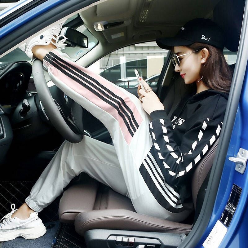 ☇ Korean Women Female Sports Pants Casual Black Loose Pant Jogger Harem  Long Trousers Plus Size