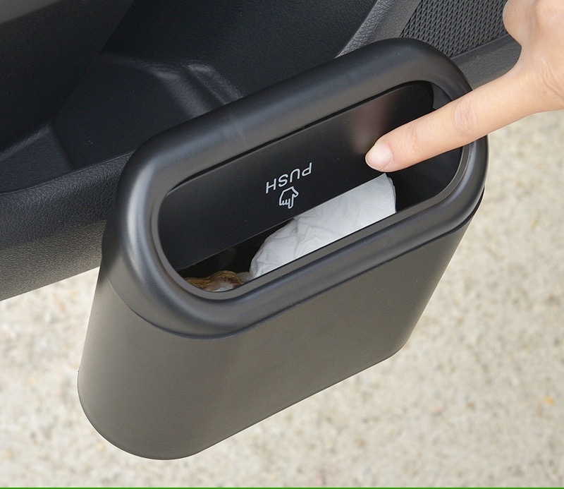 ZHOUBA Creative Mini Car Auto Push Trash Can Holder Rubbish Bin Storage Box Car Accessories Black 