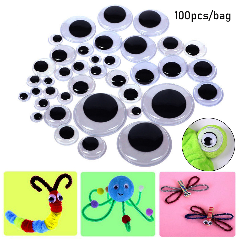 TEENIE WEENIE SPORTS 100 PCS 14 Sizes Black With White Stuffed Toys Parts Not Self-adhesive Doll Accessories Creative gift Dinosaur Eye Doll