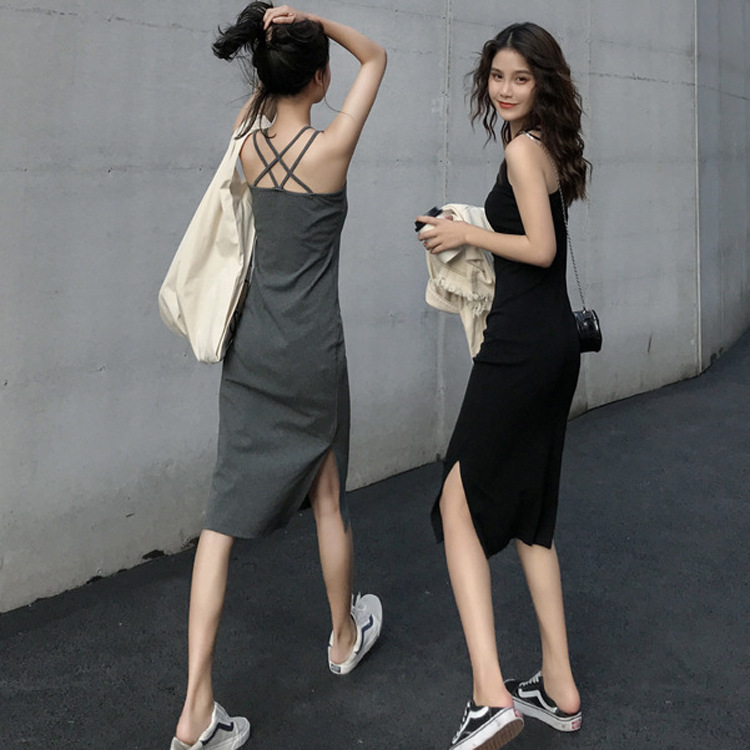 Đầm hai dây dài giữa váy nữ mùa hè